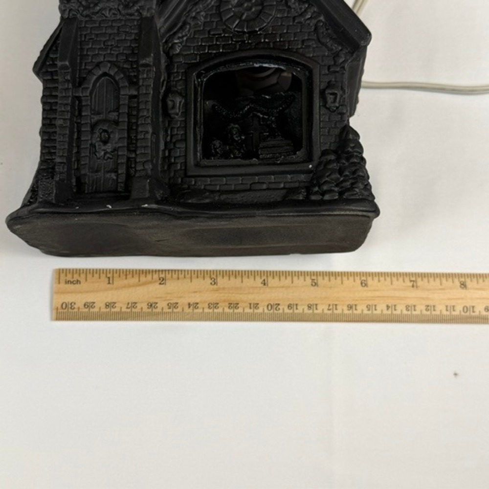 Matte Black Ceramic Halloween Spooky Church Village House Lighted Decor - Picture 12 of 13